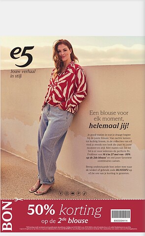Bon 50% korting op 2de blouse bij e5 in Nina bij hln