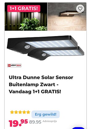 Ultra dunne solar sensor buitenlamp zwart. Nu 1+1 gratis