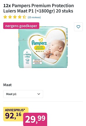 12x Pampers Premium Protection Luiers Voor premature baby’s