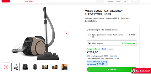MIELE BOOST CX1 ALLERGY - stofzuiger zonder zak
