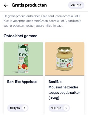 Gratis producten met 100 punten in de extra app