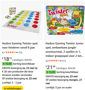 Twister en Twister Junior voordelig bij Amazon en €10 extra korting
