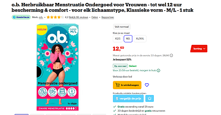 o.b. Herbruikbaar Menstruatie Ondergoed voor Vrouwen
