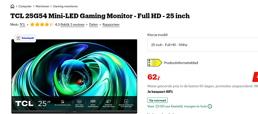 TCL 25G54 Mini-LED Gaming Monitor - Full HD - 25 inch