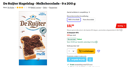 De Ruijter Hagelslag - Melkchocolade - 9 x 200 g