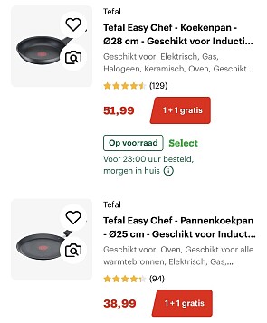 1 + 1 gratis op pannen Tefal - BK