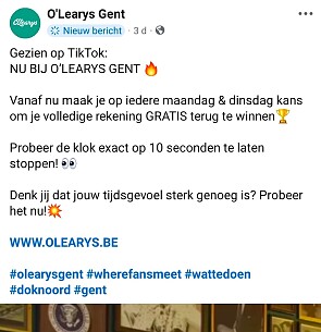 Stop de klok op 10 sec en eet gratis bij O'Learys!