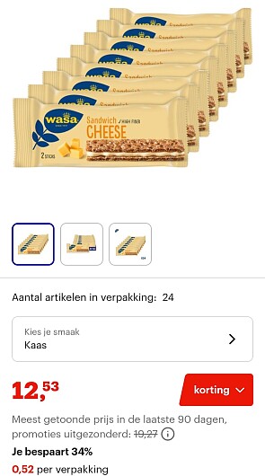 Wasa Sandwich Cheese - 24-pack 31g -34%