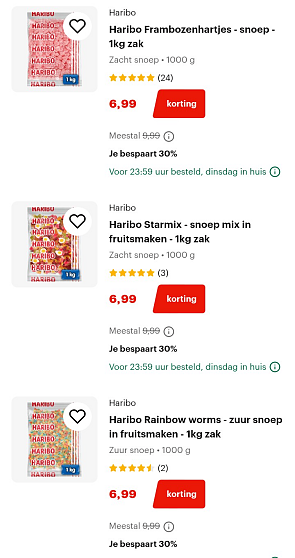 Haribo snoep aan -30% 🍭 €6,99 per kg