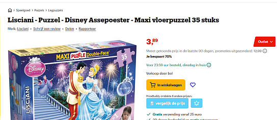 Lisciani puzzels -70% (Assepoester en Lion King)