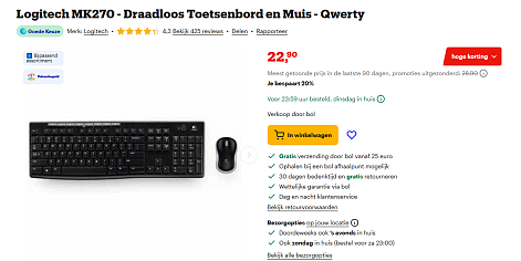 Logitech MK270 - Draadloos Toetsenbord en Muis - Qwerty