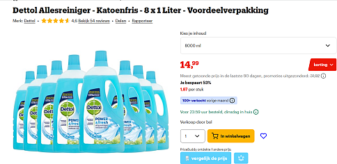 Dettol Allesreiniger - Katoenfris - 8 x 1 Liter - Voordeelverpakking