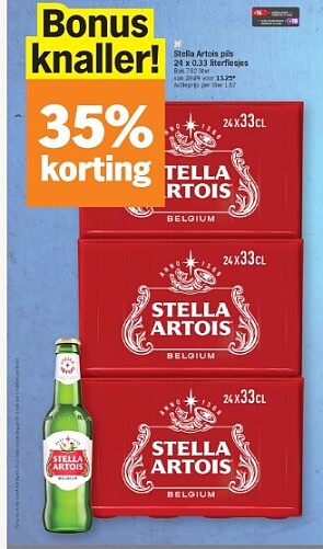Stella Artois pils 24x33 cl -35% bij ah