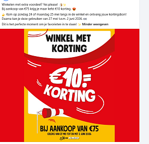 Jumbo Winkelen met extra voordeel? Bij aankoop van €75 krijg je maar liefst €10 korting.