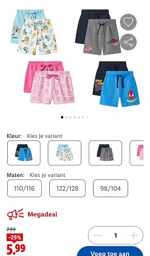 Sweatshorts voor kinderen, 2 stuks -25%