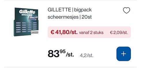 Gillette bigpack scheermesjes 20 stuks -50%