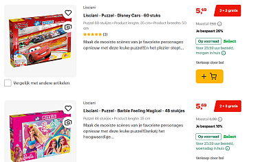 2+3 gratuits sur les puzzles Lisciani