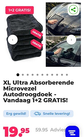 XL Ultra absorberende microvezel autodroogdoek. Nu 1+2 GRATIS