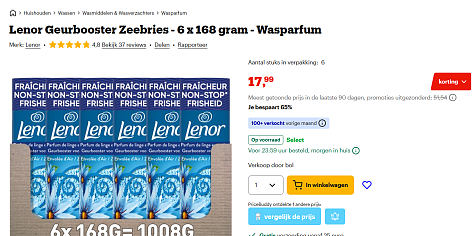 Lenor Geurbooster Zeebries - 6 x 168 gram - Wasparfum (-65%)