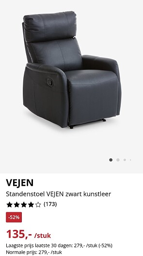 Standenstoel VEJEN zwart kunstleer -52%