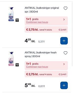 Antikal sprays goedkoper met 1+1 actie bovenop