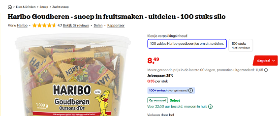 Haribo Kleine beren snoep 1kg verpakt in kleine zakjes