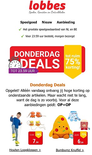 Donderdagdeal Lobbes: tot -75% op speelgoed