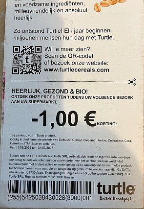 Turtle ontbijtgranen 1+1 gratis + coupon bij Delhaize
