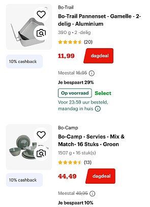 Tot 35% korting + cashback op Bo-Camp