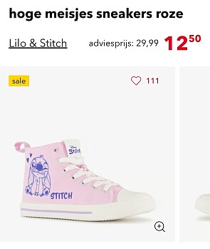 Hoge meisjes sneakers roze Lilo & Stitch