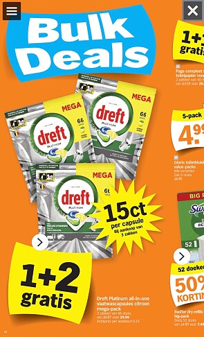 Dreft platinum all in one vaatwascapsules 1+2 gratis bij ah