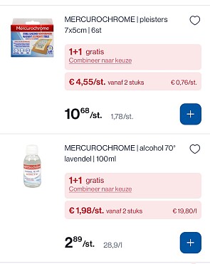 Verschillende Mercurochrome producten met dubbele korting