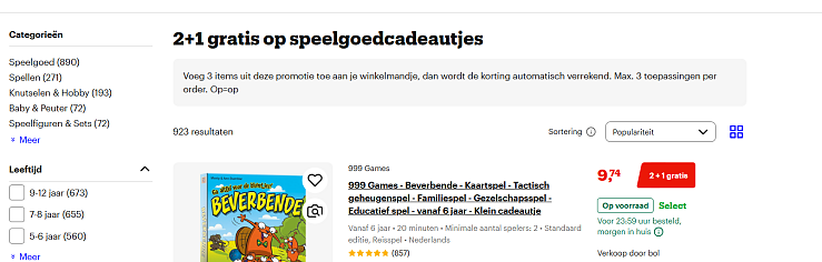 2 + 1 speelgoed actie bij Bol