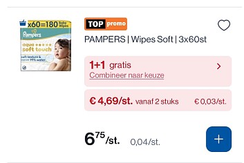 Pampers wipes soft 3x60 stuks mooie korting