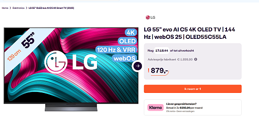 TV: LG 55" evo AI C5 4K OLED TV | 144 Hz | webOS 25 | OLED55C55LA