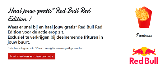 Nieuwe Fritkot actie! gratis Red Bull Red Edition !