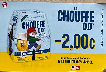 Coupon -2,00€ Chouffe 0,0% aan rek bij Delhaize