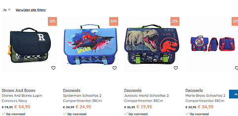 Tot 50% korting op een selectie schooltassen van oa. Kipling