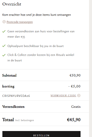 5 euro korting bij Rituals