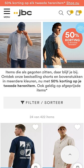 50% korting op elke tweede herenitem