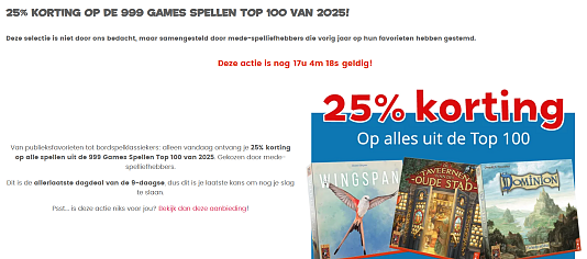 999 Games dagdeal: -25% op de 999 Games Spellen Top 100 van 2025!