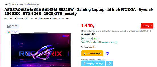 Laptopdeal: ASUS ROG Strix G16 G614PM‑S5225W
