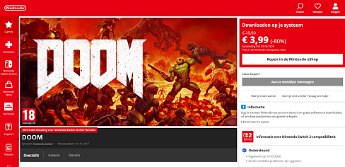 DOOM voor €3,99 in de nintendo eShop