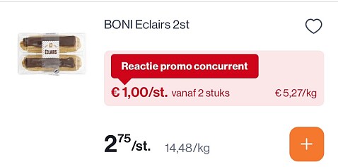 Boni eclairs 2 stuks voor 1€