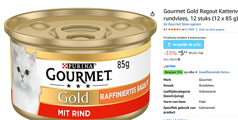 Gourmet Gold Hartig Torentje Kattenvoer Natvoer met Rund - 12x85g - (12 blikjes; 102kg)