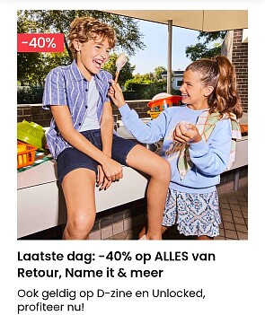 -40% op ALLES van Retour, Name it & meer