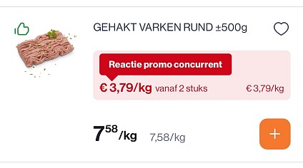 Gehakt varken - rund +-500 gram -50%