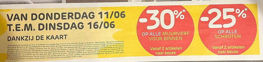 -30% op muurverf en -25% op schroten bij brico