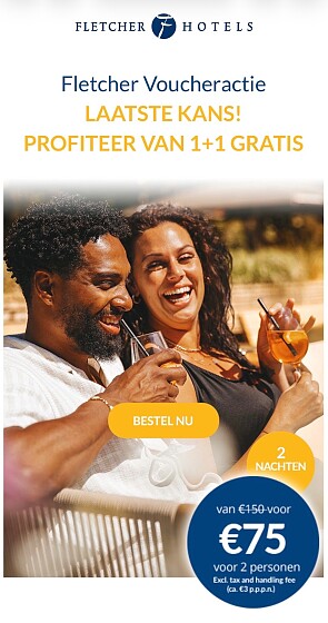 1+1 gratis overnachting Fletcher Hotels