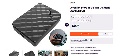 Verbatim Store 'n' Go Mini Diamond SSD | 512 GB Opslag ssd